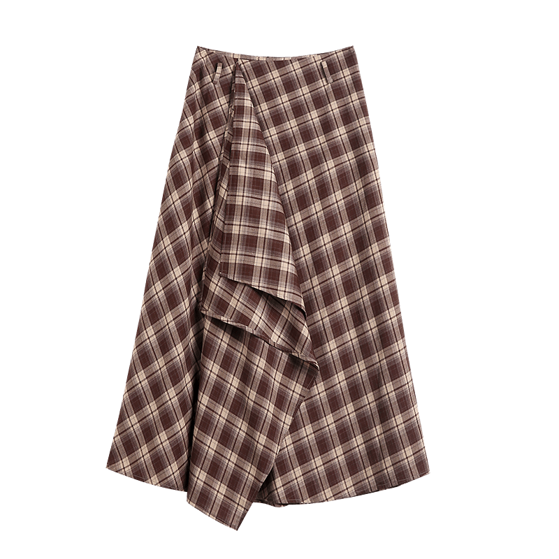 Demana [Hong Kong Style] Autumn Korean Design Irregular Ruffle Decor Mid-Length A-Line Women's Skirt