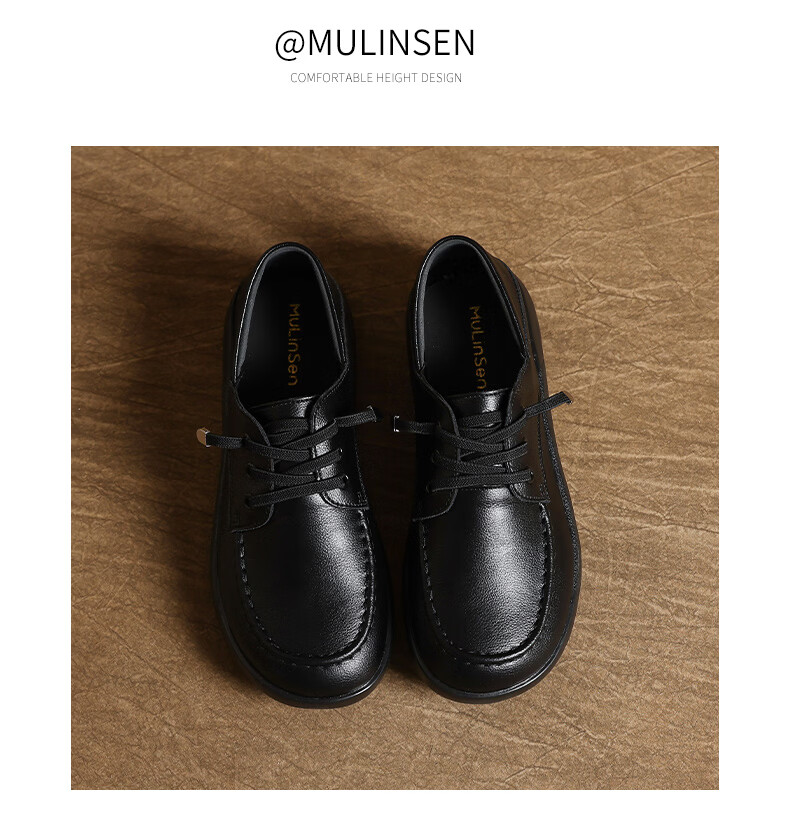 MULINSEN Women's Leather Shoes, Spring And Summer Casual White Sneakers, Flat Loafers, Slip-On Soft-Soled Mom Shoes, Black, Size 38 10