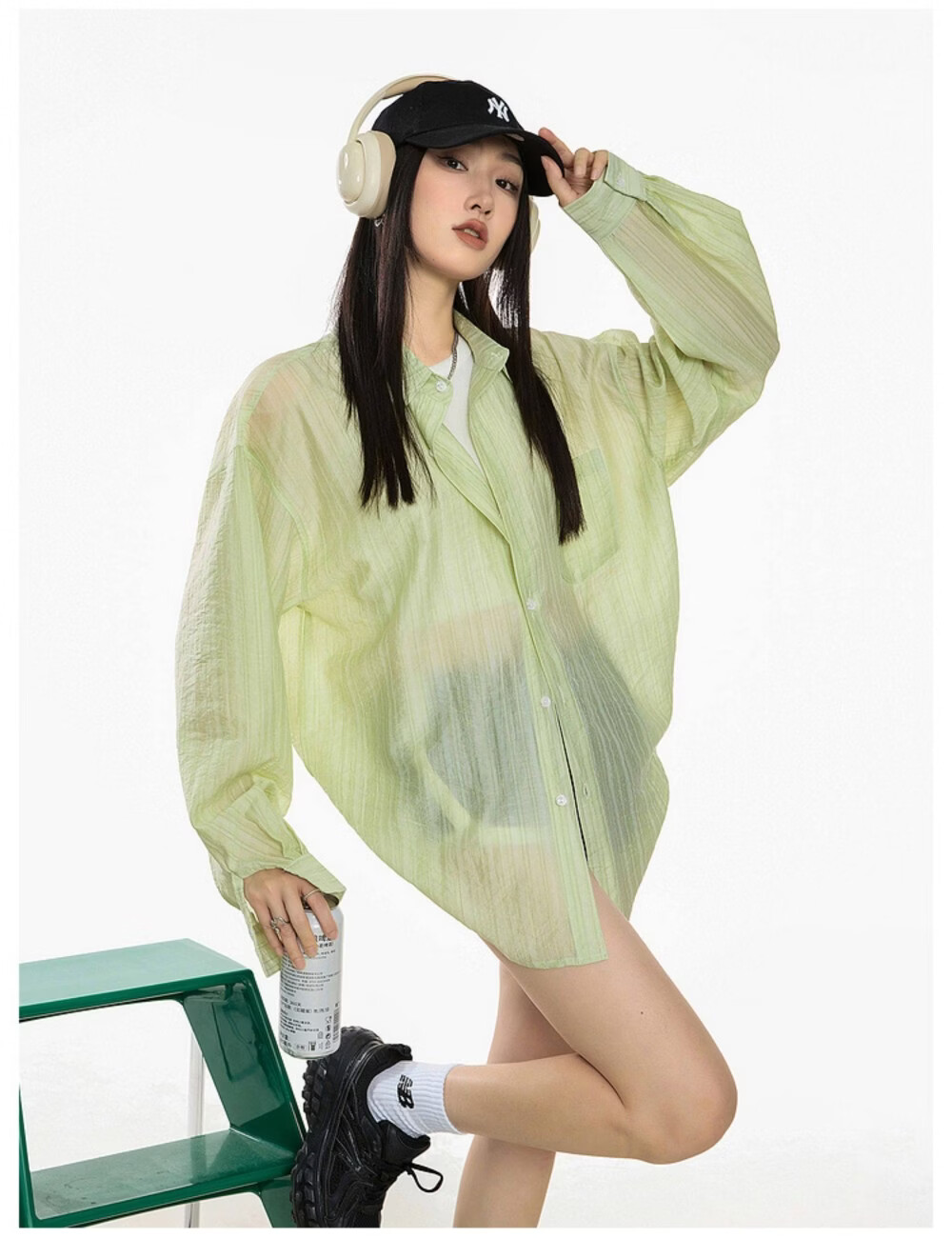 ICH MODE American Style White Shirt Women Summer Loose Physical Sun Protection Shirt Jacket Long Sleeve Top Blue XL 51
