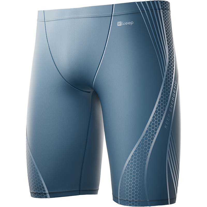 Keep Men's Quick-Dry Anti-Embarrassment Five-Point Swim Trunks Professional Racing Swimsuit 131 Gray Blue 2XL