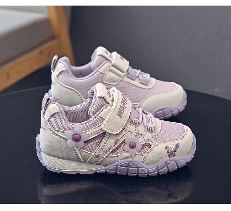 Warrior Kids Shoes 2026 Spring Autumn Children's Sports Shoes Outdoor Running Shoes for Older Children Girls Casual Shoes WZ-2092 Beige Purple Size 34 4