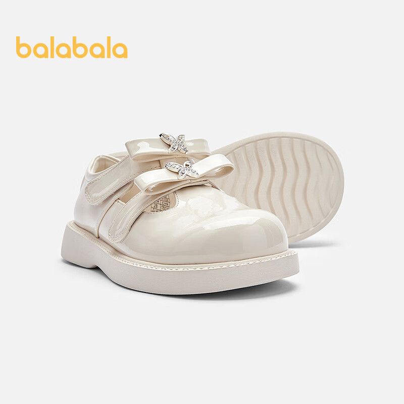 Balabala Kids Princess Shoes Girls Spring Autumn Double Butterfly Sweet Leather Fashionable Versatile School Shoes