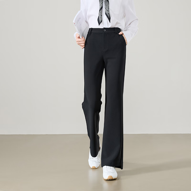 ESE-Y Women's Micro Flared Pants 2026 Spring New High Waist Slim Fit Draped Stretch Office Trousers Midnight Black 30S