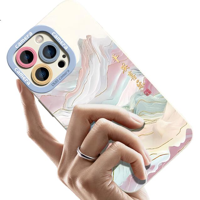 Чехол для iPhone 15 Pro Max XP, защита всей линзы, мягкий силикон, стиль "Национальный тренд" для мужчин и женщин, премиальное ощущение, ударопрочный с ремешком - Античный белый стиль "Жуи"