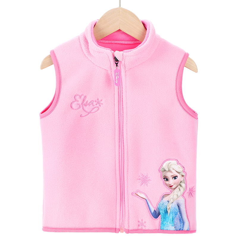 Disney Elsa Girls' Vest, Autumn And Winter Children's Waistcoat, Spring And Autumn Outerwear, Elsa Princess Baby Fleece Vest, JXAM3002D Pink, Size 140