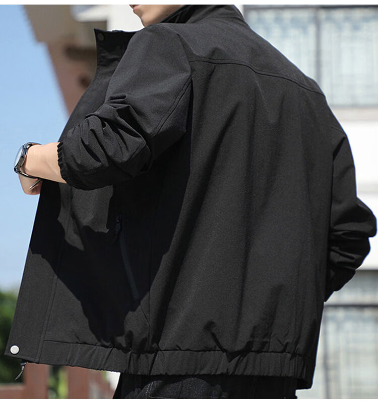 TUCANO Men's Jacket Spring Autumn Stand Collar Casual Loose Trendy Workwear Black L 9
