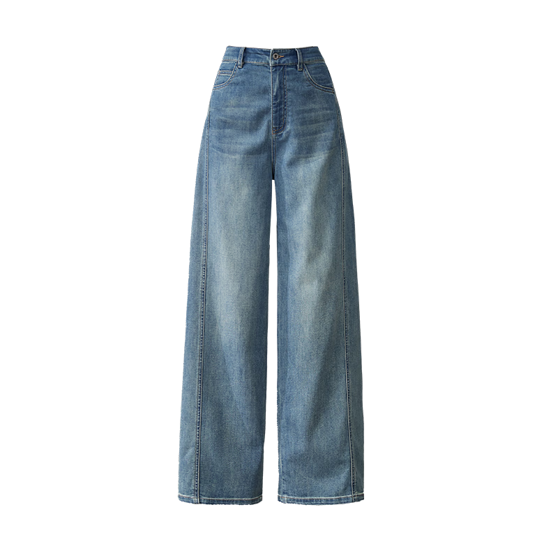 ESE-Y [Thread Sculpting Pants] Straight-Leg Jeans for Women 2026 Spring New Loose Floor-Length Wide-Leg Pants Dark Blue 28