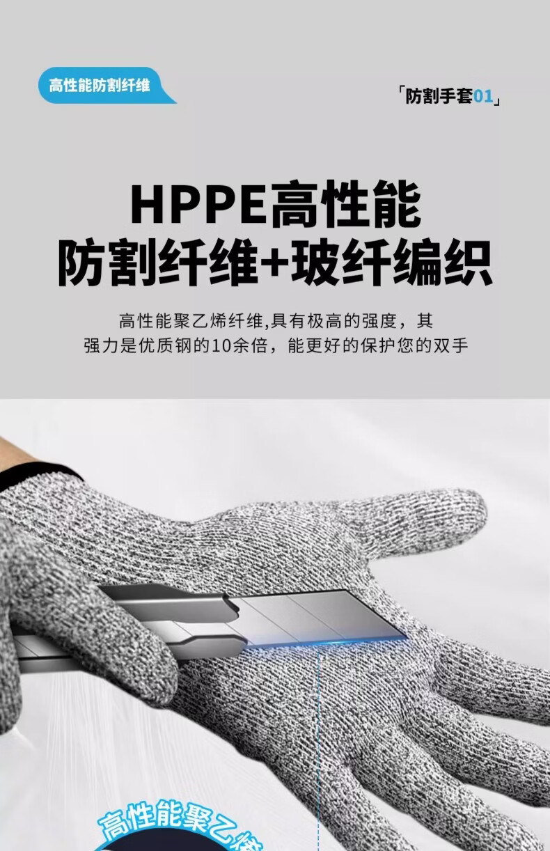 Huipute Cut-Resistant Gloves Labor Protection HPPE Level 5 Anti-Cut Stainless Steel Wire Work Protective Wear-Resistant Iron Gloves [Jingcang Fast Delivery] Pure Steel Wire Glove Single Piece 3