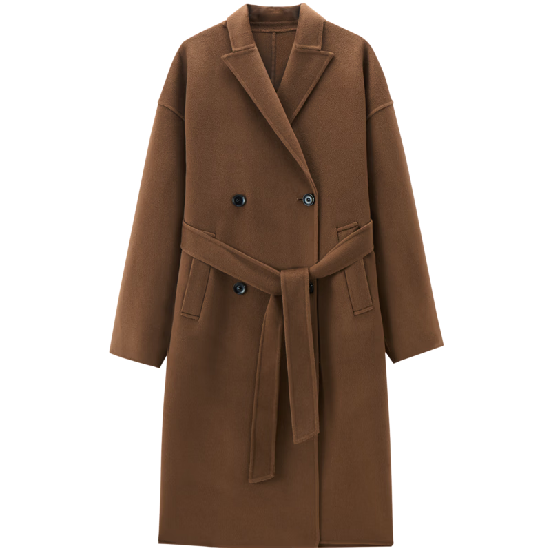 Peacebird Women's Wool Coat Zhenrong Series Bathrobe Style 2.0 Double-Sided Wool Jacket D Brown L