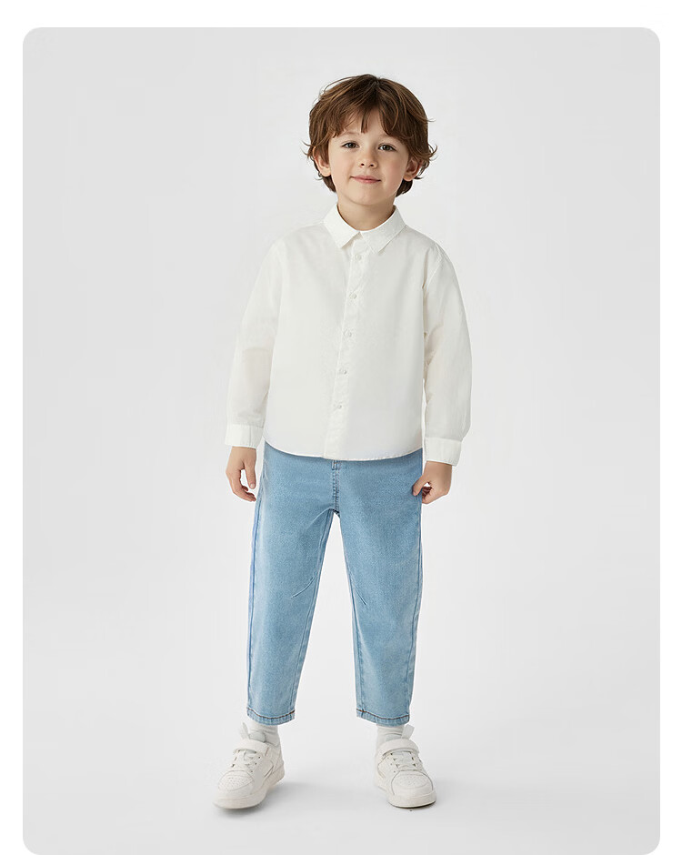 Balabala Boys' Long Sleeve Shirt with Turn-Down Collar Baby 2026 New Spring Curved Hem Pure Cotton Skin-Friendly Versatile Top 29