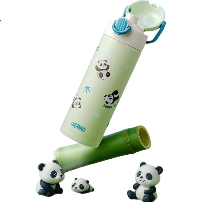 Термокружка THERMOS Panda, детская, для студентов, из нержавеющей стали 316L, с прямым питьем, 500 мл, зеленая