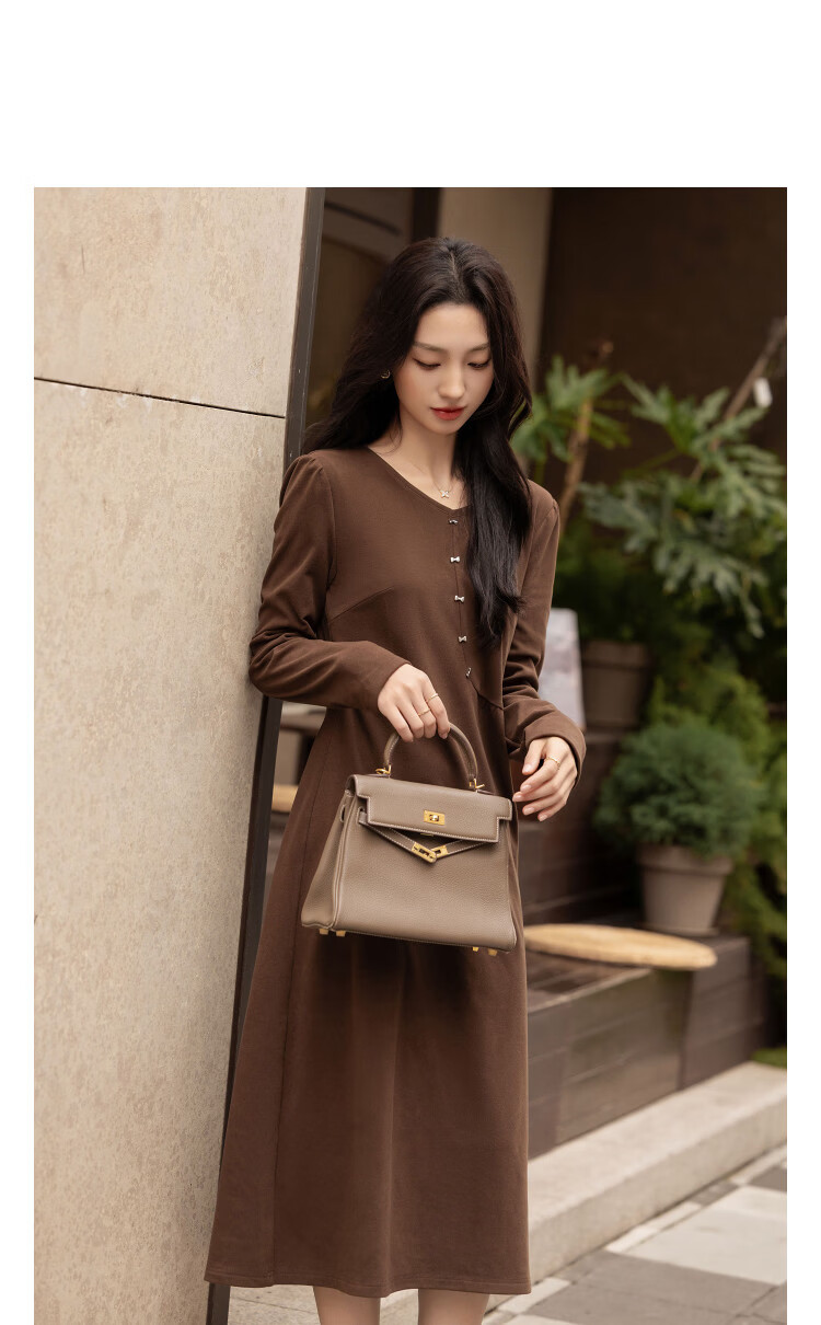 Demana Warm Double-Sided Fleece Autumn Casual V-Neck Irregular Split Metal Button A-Line Women's Dress 11