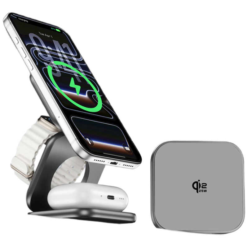 Jingshan Multifunctional Foldable 3-in-1 Magnetic Wireless Charger Stand 25W for Apple iPhone, Watch, AirPods Qi 2.2 iPhone 12-17 Huawei Xiaomi Samsung Magsafe