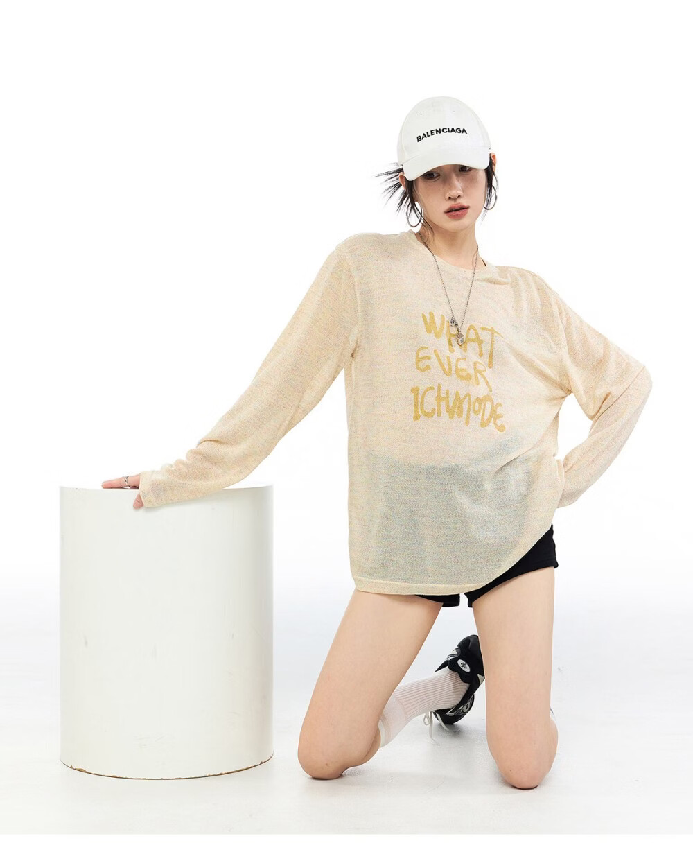 ICH MODE American Style Lightweight Long Sleeve T-Shirt Women 2026 New Spring Summer Physical Sun Protection Loose Top Blue M 14