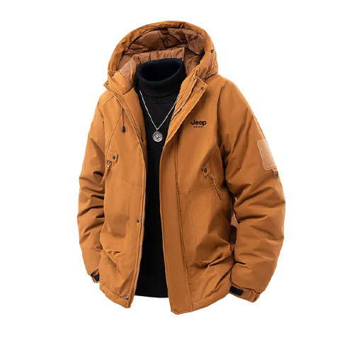 JEEP SPIRIT Men's Autumn Winter Cotton Padded Hooded Outdoor Casual Waterproof Jacket Black M
