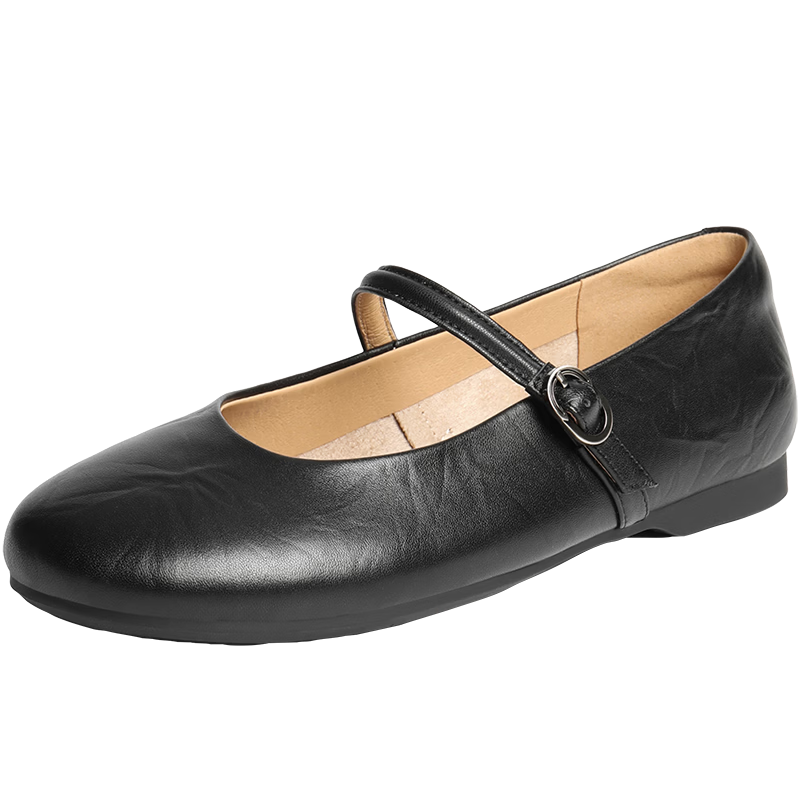 Belle Retro Simple Mary Jane Shoes, 2026 New Spring And Summer Style, Comfortable Soft Genuine Leather Commuter Flats B2780AQ6, Black, Size 37