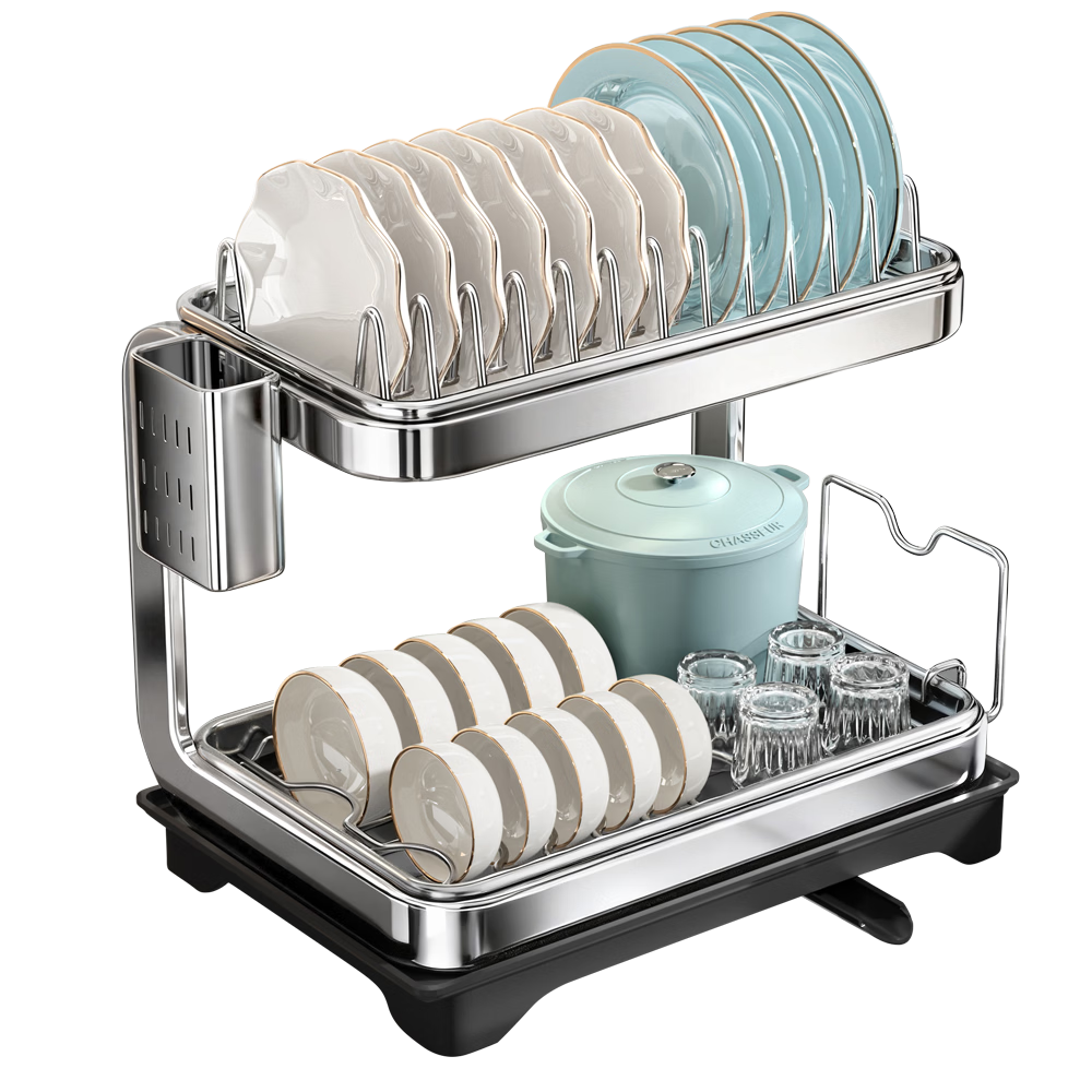 Jiabangshu Kitchen Storage Rack Stainless Steel Dish Rack Multifunctional Draining Rack Large Capacity Countertop Kitchen Utensil Organizer
