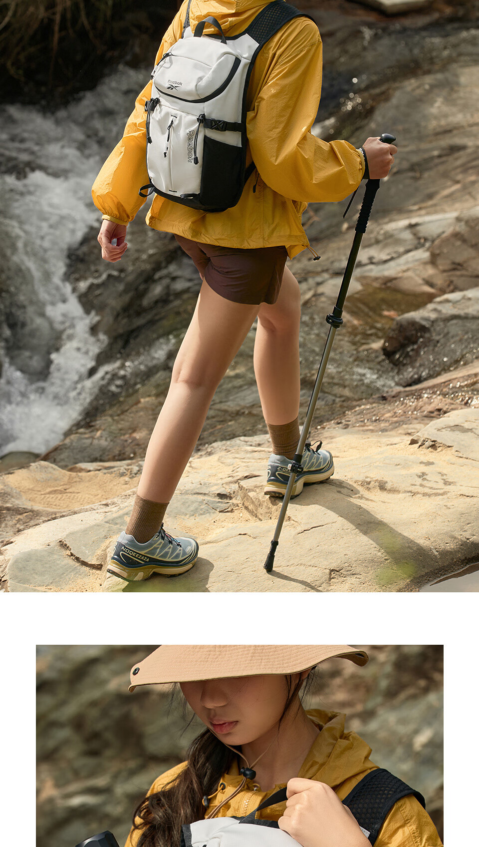 Reebok Lightweight Hiking Mountaineering Backpack Outdoor Sports Mountain Series Double Shoulder Bag Men Women Travel Backpack Suede Brown 14