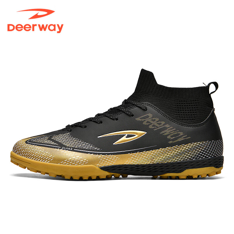 DEERWAY Adult Youth Soccer Shoes TF Turf Studs Non-Slip Durable Match Shoes Obsidian Gold TF Turf Studs Size 37