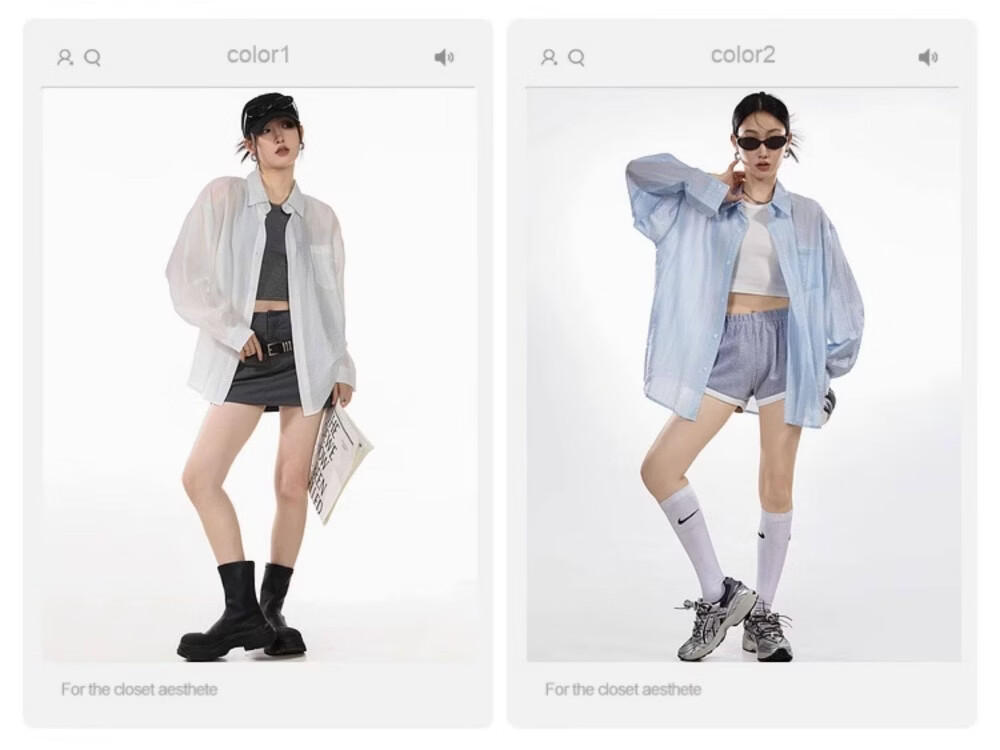 ICH MODE American Style White Shirt Women Summer Loose Physical Sun Protection Shirt Jacket Long Sleeve Top Blue XL 3