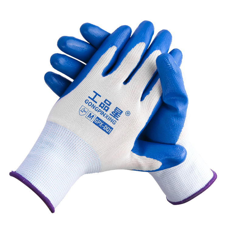 Gongpinxing Nitrile Work Gloves, Durable, Breathable, Odor-Resistant, Waterproof, Oil-Proof, for Construction And Auto Repair, Thick Rubber Gloves [12 Pairs], Blue And White Nitrile [Beijing Warehouse]