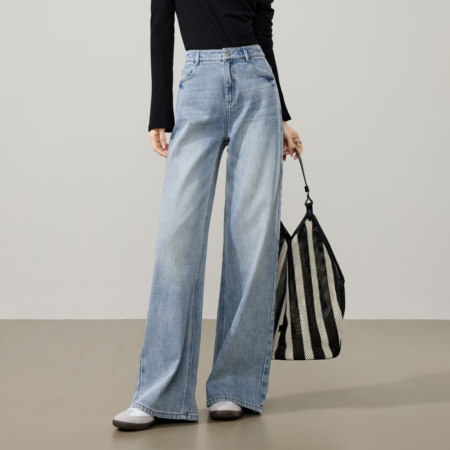 ESE-Y Slimming Wide-Leg Pants for Women Spring 2026 New Lightning Wash Vintage Twill Denim Straight-Leg Pants Blue 34
