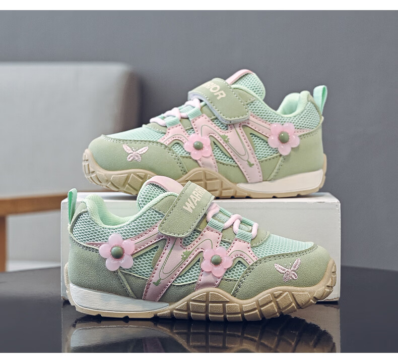 Warrior Kids Shoes 2026 Spring Autumn Children's Sports Shoes Outdoor Running Shoes for Older Children Girls Casual Shoes WZ-2092 Beige Purple Size 34 6