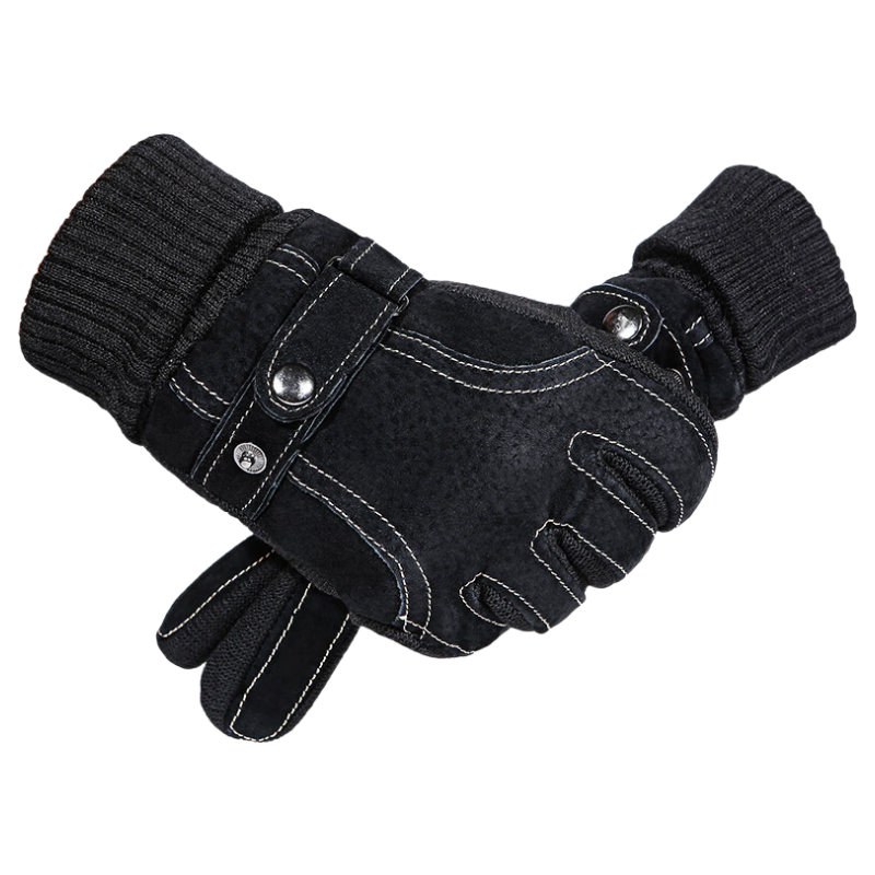 Jian Cai Genuine Leather Men's Gloves Autumn Winter Warm Windproof Fleece Thickened Cold-Resistant Outdoor Riding Electric Motorcycle Cotton Gloves
