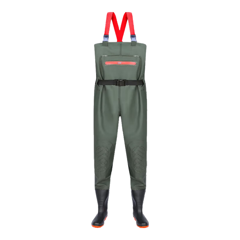 Andatong Waders, Half-Body Rain Pants, Thickened Wear-Resistant Wading Pants, One-Piece Waterproof Fish Pants, Beach Pants, [Strap] 90 Denier Green Pants, Size 42