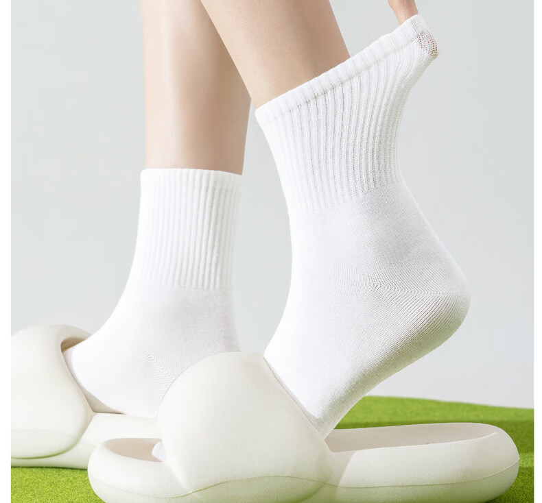 Guxu Disposable Socks Summer Thin Ice Silk Socks Women Travel Daily Use Mid-Calf Cotton Socks Black and White 2