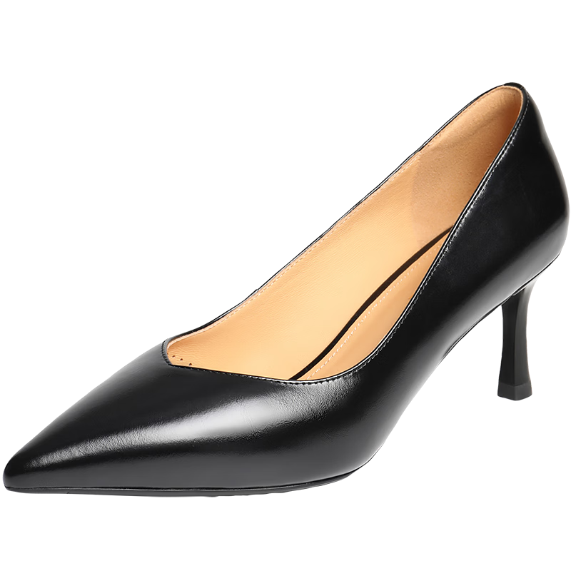 Belle Women's Commuting High Heels Spring 2026 Elegant Genuine Leather Pumps JD013AQ6 Black 6.5cm - Cowhide Leather Size 38