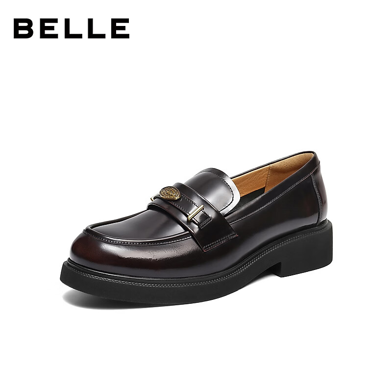 Belle Women's Leather Coin Loafers 2026 New Spring Summer Commuter Shoes JD020AA6 Brown Size 36