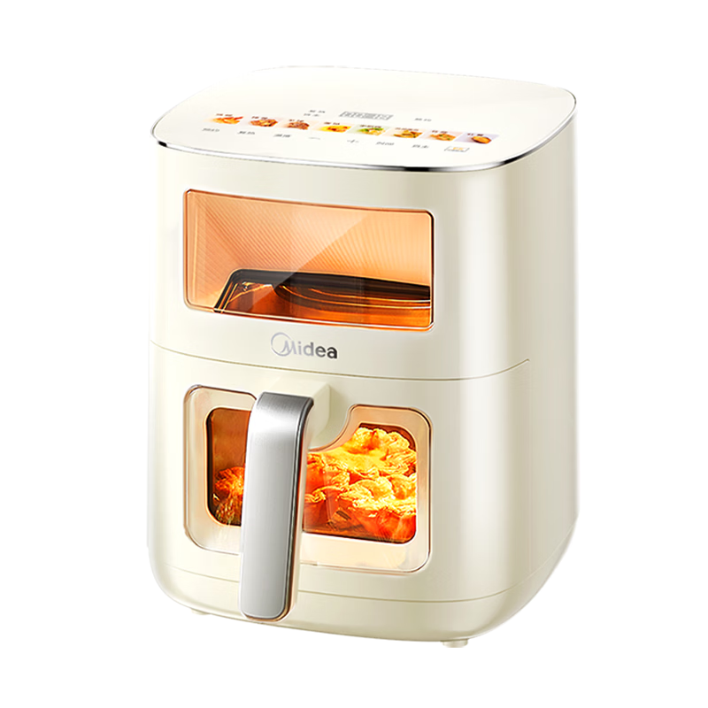 Midea Air Fryer with Dual Heating Sources And No-Flip Function, Zero Fluorine Coating, Practical Large Capacity 6.5L, Fully Automatic Double Visible Window Air Fryer with Metal Interior KZC6520