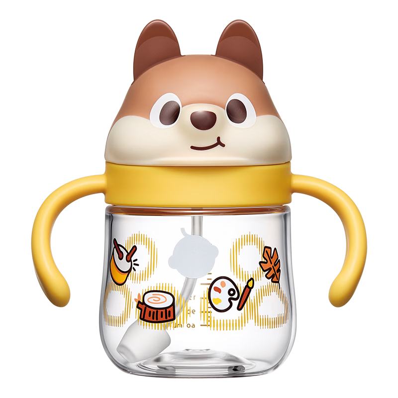 Babycare Squirrel Children's Water Cup Training Cup Baby Straw Cup Anti-Choking Summer Water Yellow Tritan 240ml