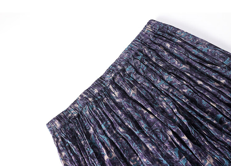 Demana "Crushed Ice Galaxy" Spring Socialite Private Elastic Waist Watermark Printed Pleated A-Line Women's Pleated Skirt 14