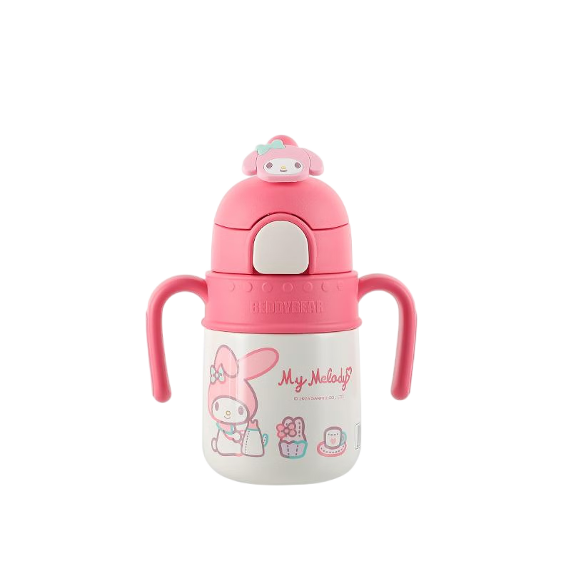 BEDDYBEAR Children's Insulated Straw Water Bottle Portable Handle Strap Dual-use Kids Cup 400ml Chef Melody