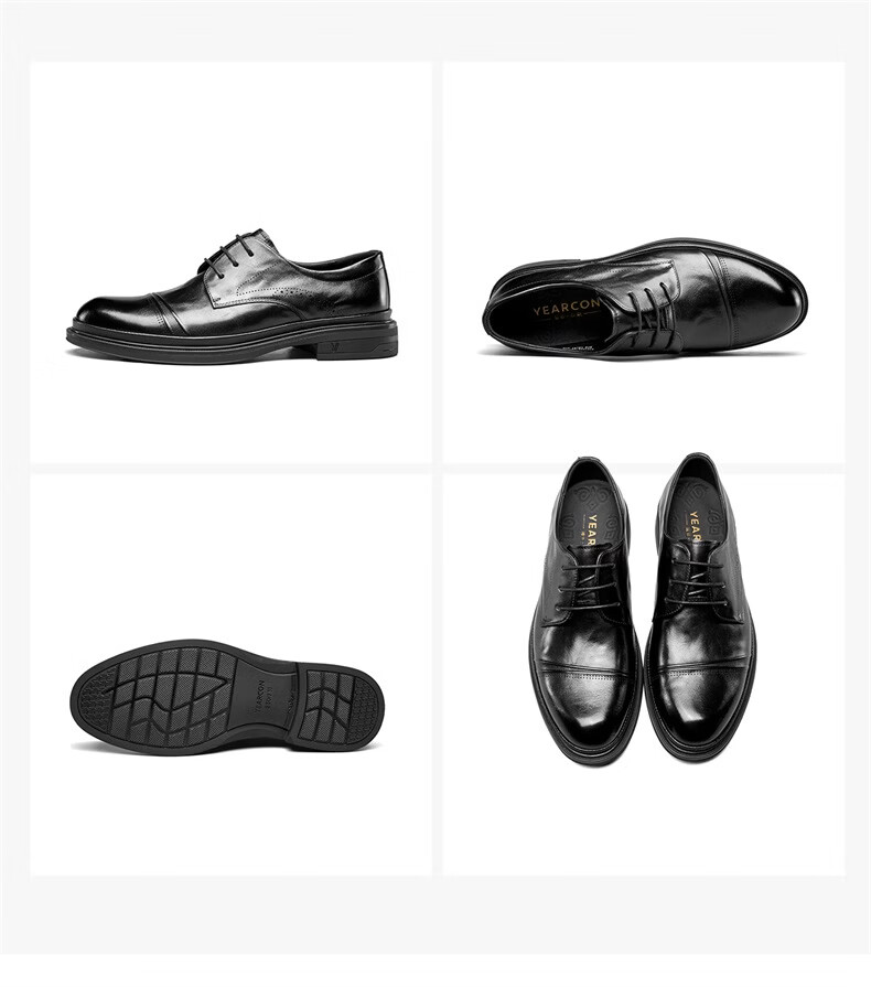 Eierkang Men's Spring and Autumn Genuine Leather Business Formal Shoes Soft Sole Comfortable Commuting Wedding Shoes 61305W Black Size 40 14