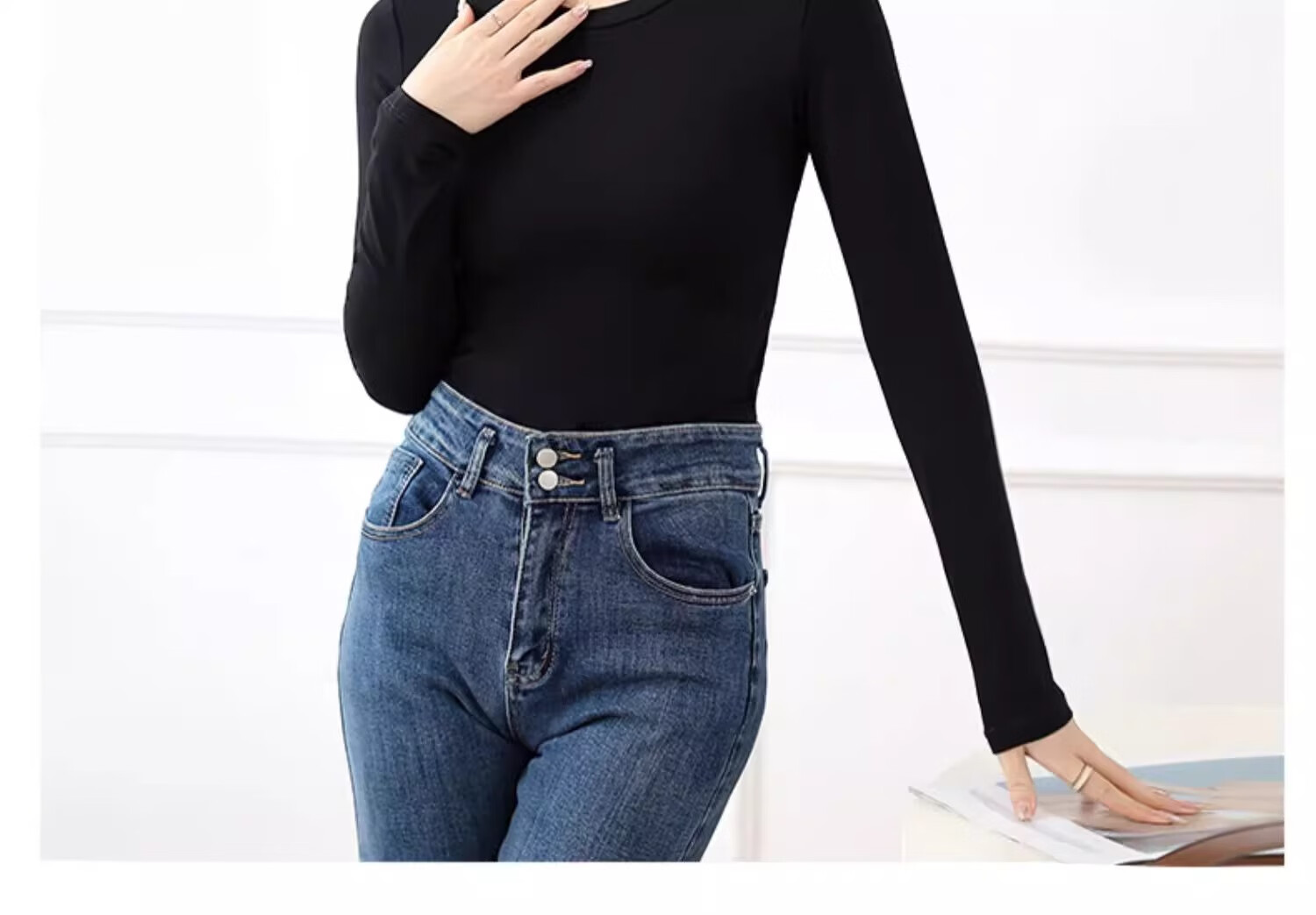 NOME Women's Base Layer Top, Autumn New Style, Small Round Neck, Inner Wear, Long Sleeve, Slim Fit, Outer Wear, Base Layer Top, White, M 17