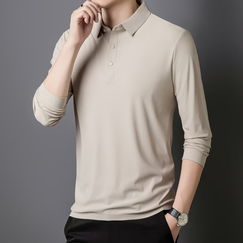 Hodo Men's Long Sleeve T-Shirt Summer Ice Silk Polo Shirt Wrinkle-Resistant Breathable Casual Top White M 27
