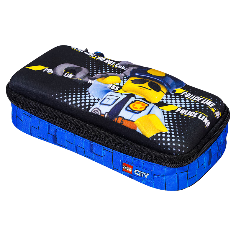 LEGO Pencil Case, Student Pencil Pouch, CITY Double-Layer Stationery Box, Embossed 3D Gift, Simple Cartoon Blue, 20027