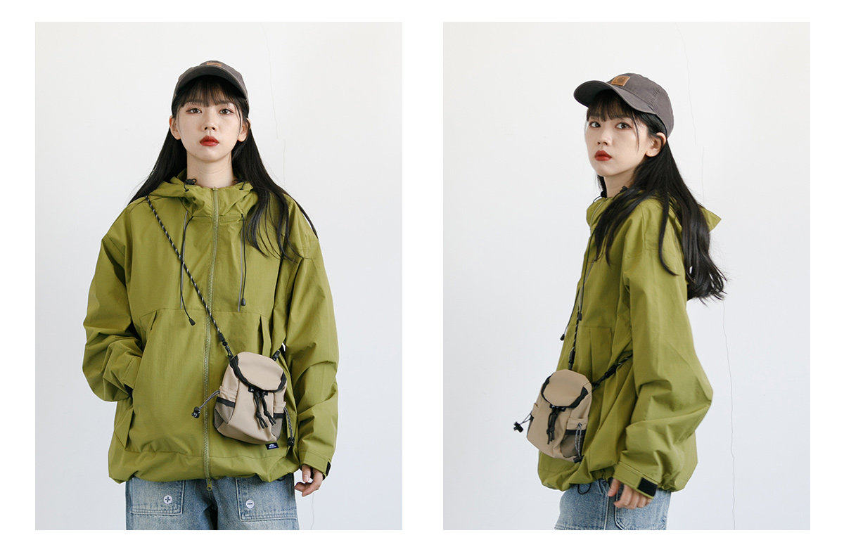Mark Fairwhale Japanese Style Hooded Outdoor Workwear Zip-Up Large Pocket Windbreaker Jacket Unisex Loose Short Coat for Men and Women 9