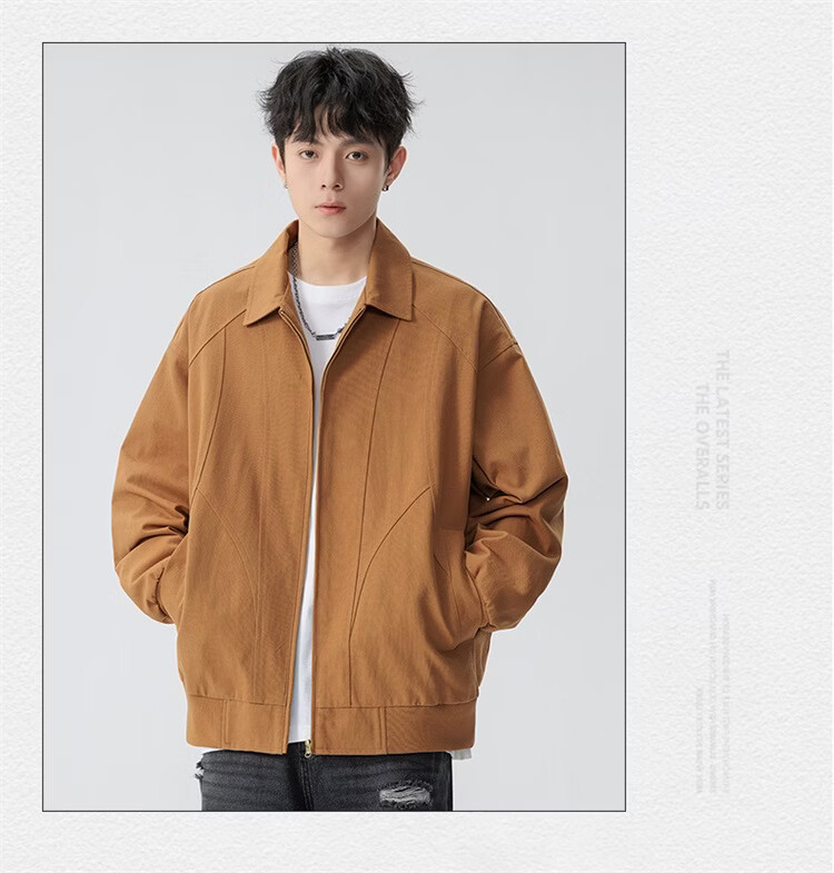Foss Phil Men's Spring Autumn Casual American Style Loose Workwear Jacket with Turn-down Collar Gray 2XL 6768 18