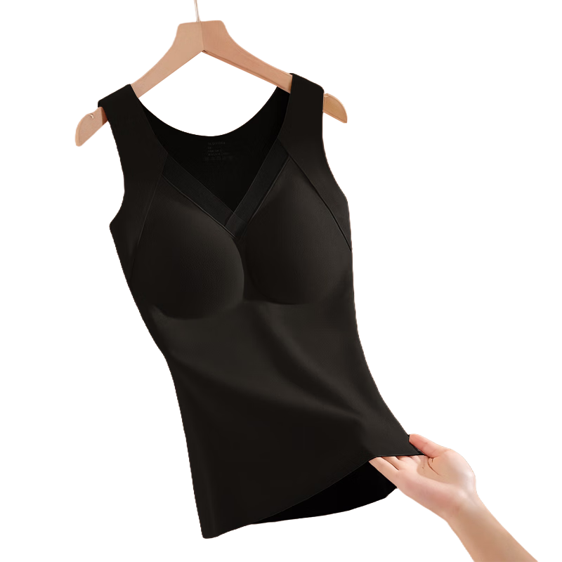 MiiOW Mulberry Silk down Thermal Vest Women's Underwear with Chest Pads, Lace Camisole Inner Layer Base Layer, Black L