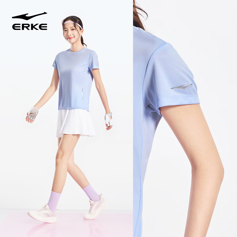 Erke Antibacterial Sports Short Sleeve T-Shirt Women Summer New Round Neck Moisture-Wicking Quick-Dry Casual Top