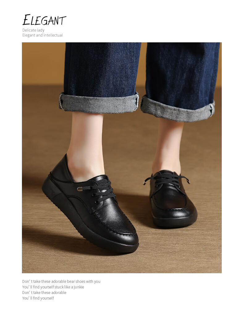 MULINSEN Women's Leather Shoes, Spring And Summer Casual White Sneakers, Flat Loafers, Slip-On Soft-Soled Mom Shoes, Black, Size 38 6