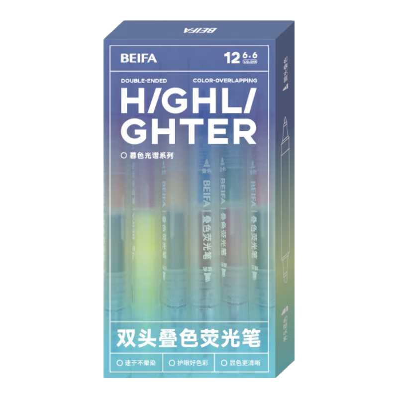 BEIFA Dual-Head Layered Highlighter, Marking And Emphasis without Bleeding, Soft Tip Marker Pen, High-Quality Handwritten Report And Journal Pen, Twilight Spectrum [Back-To Essential]