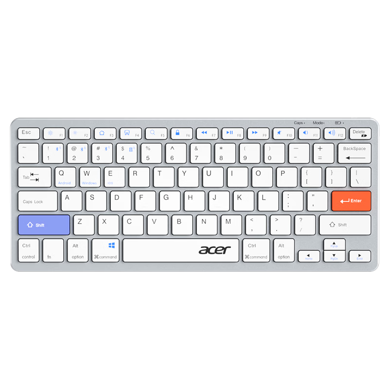 Acer Dual-Mode Keyboard OKW131 Rechargeable Wireless Bluetooth Scissor-Switch Keyboard Compatible with PC, Mobile, Tablet, iPad Lightweight Portable Office Keyboard Silver