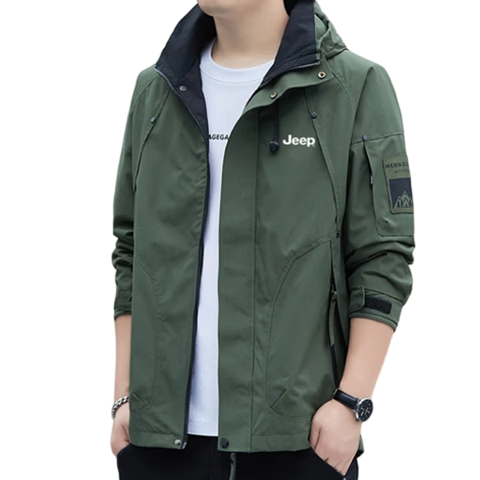 JEEP Men's Autumn Winter Hooded Thickened Warm Cotton Jacket New Trendy Casual Coat Army Green 4XL