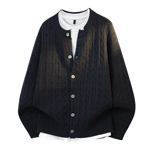 Dingfengbaoluo Cardigan Sweater Crew Neck Autumn Winter Premium Button Long Sleeve Knit Jacket XJE10 Cedar Gray XL