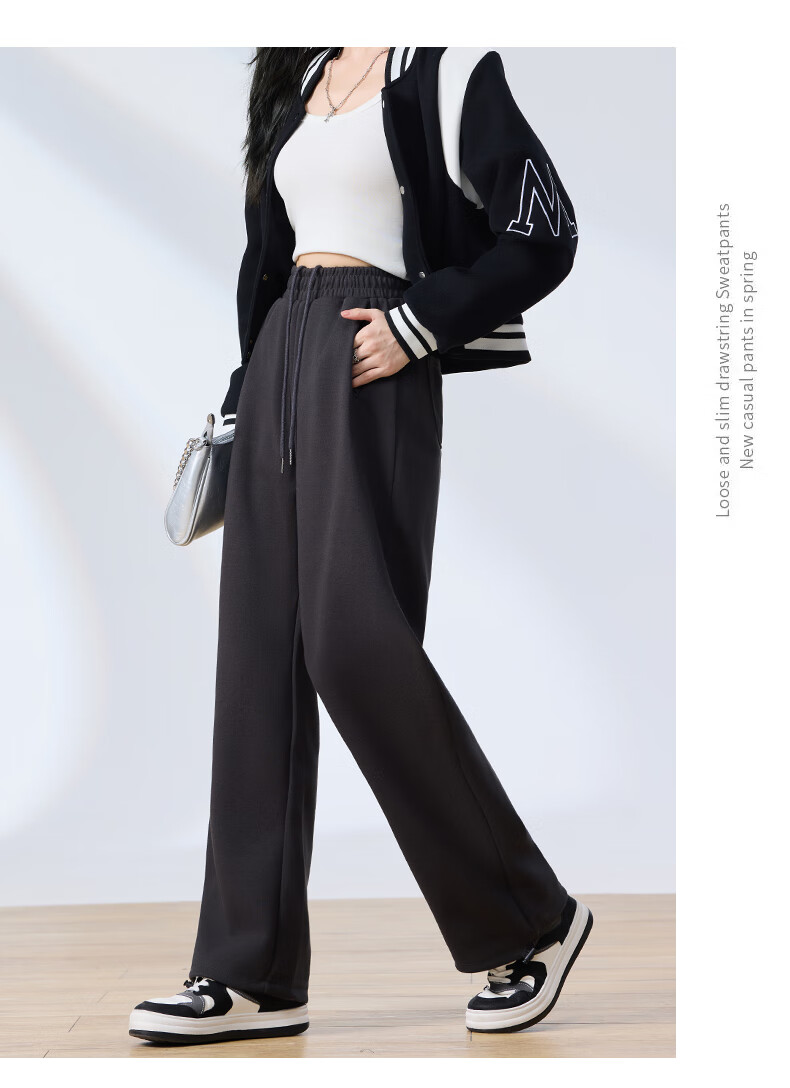 Langsha Women's Sweatpants Spring Autumn American Style Sports Pants Loose Slim Fit Jogger Straight Leg Two-Way Casual Draped Wide-Leg Pants 16